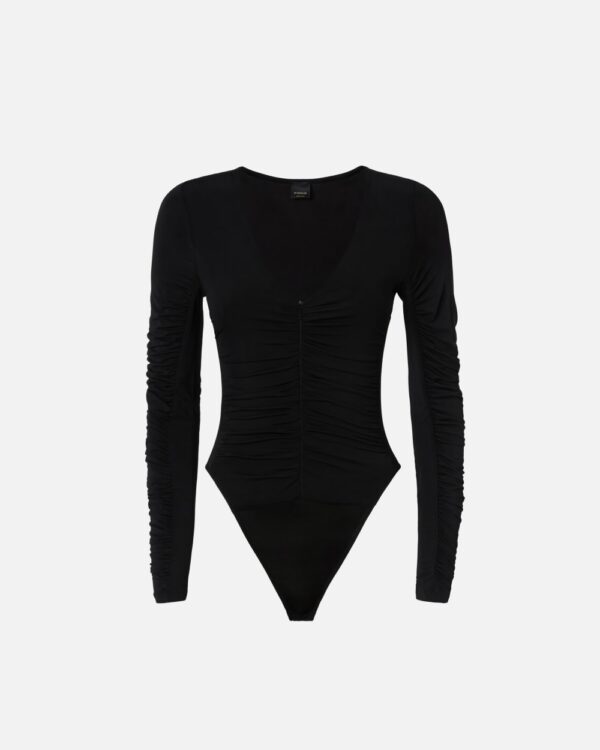 Body arricciato con maniche lunghe nero limousine
