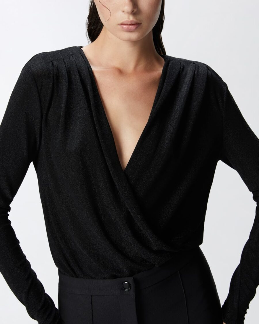Body drappeggiato in maglia lurex metallizzata - immagine 6