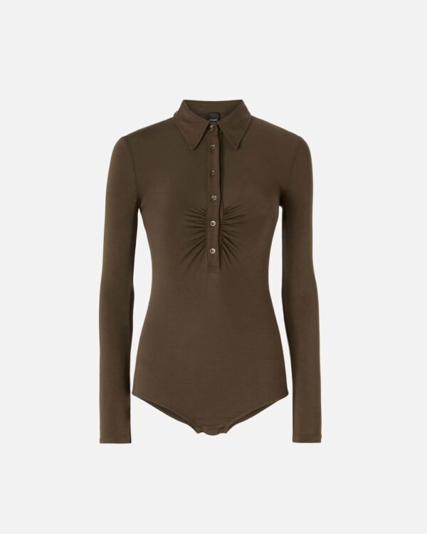 Long-sleeved polo bodysuit in modal jersey verde  e  faggio