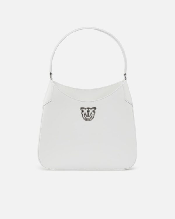 PINKO Galleria hobo shoulder bag in smooth leather beige sabbia slavata e old silver