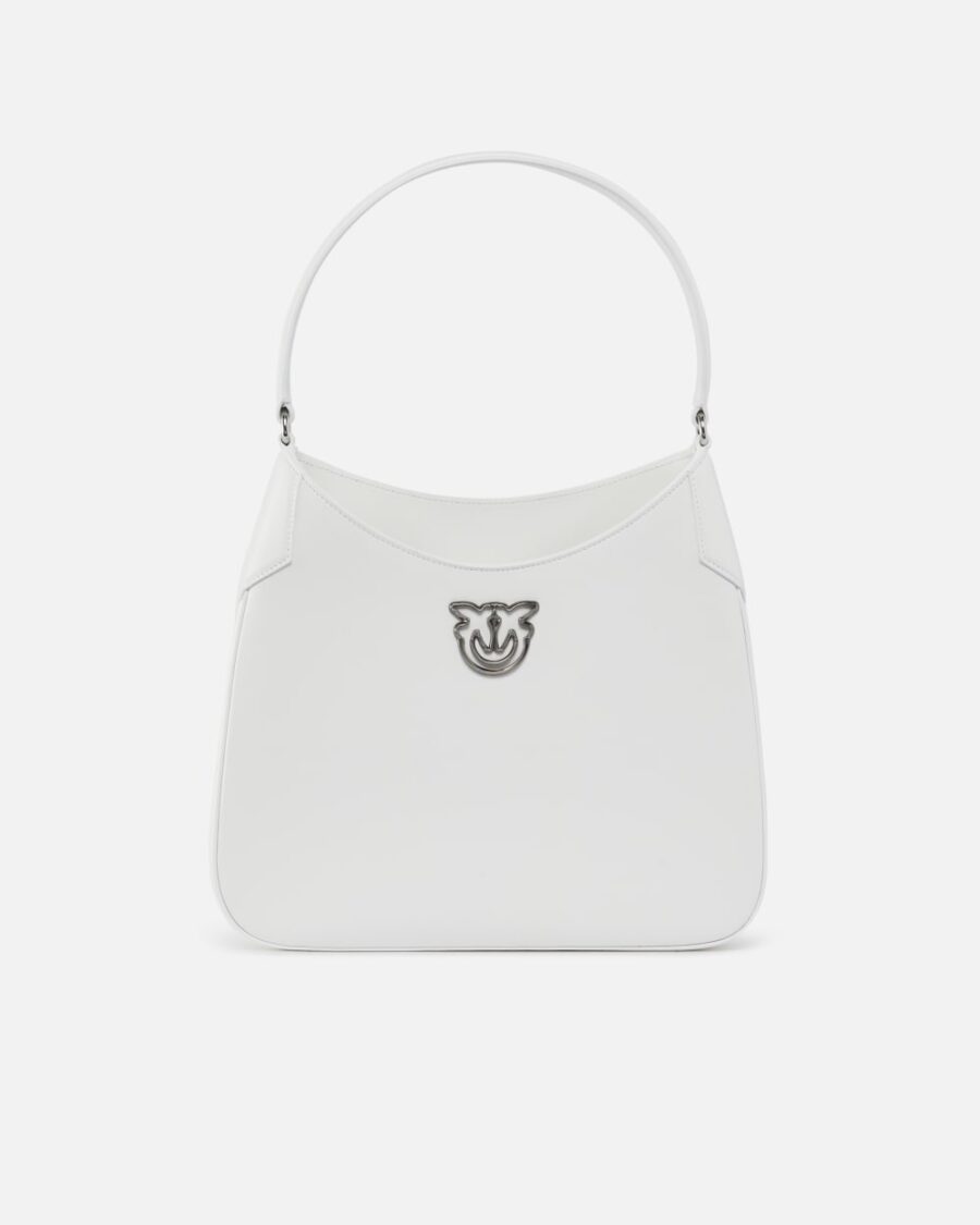 PINKO Galleria hobo shoulder bag in smooth leather beige sabbia slavata e old silver