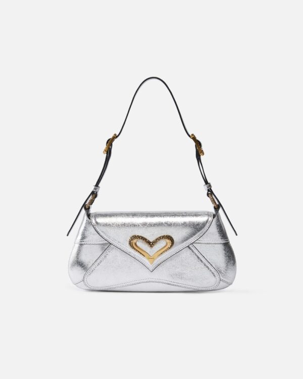 Laminated leather 520 shoulder bag argento e antique gold