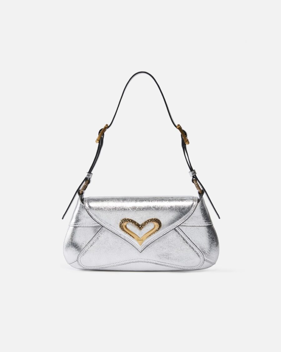 Laminated leather 520 shoulder bag argento e antique gold