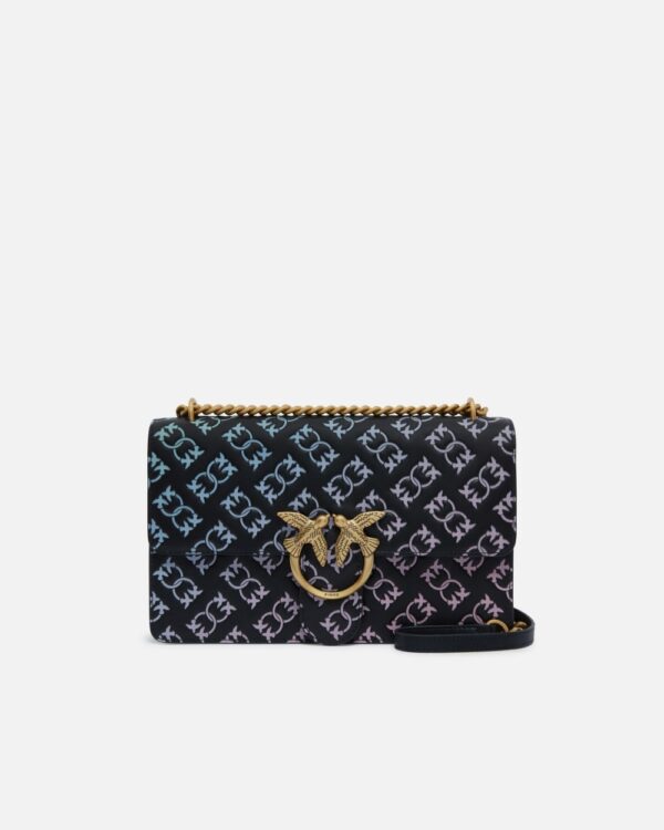Borsa a tracolla con logo imprimè multicolore Love Bag nero e multicolor e antique gold