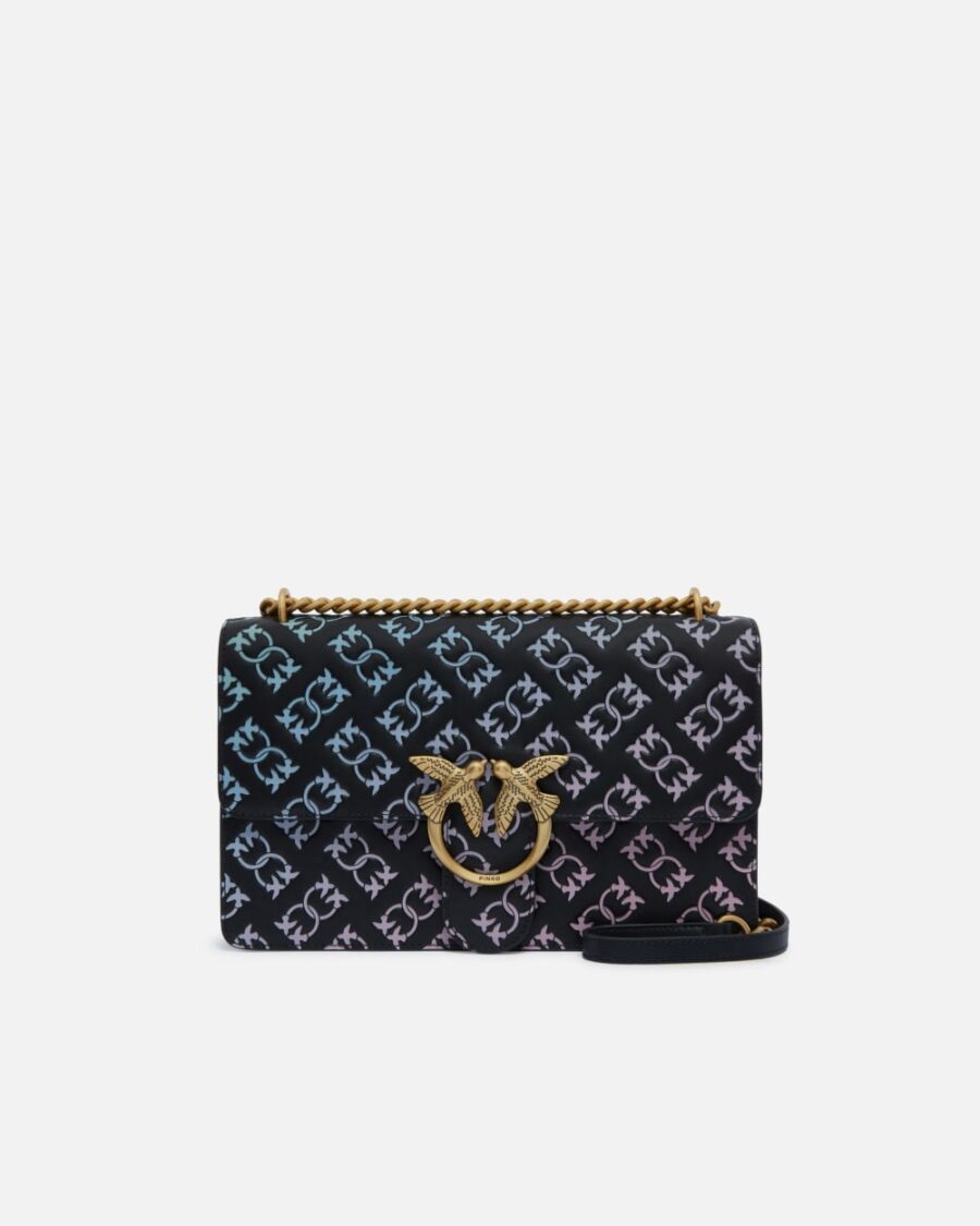 Borsa a tracolla con logo imprimè multicolore Love Bag nero e multicolor e antique gold
