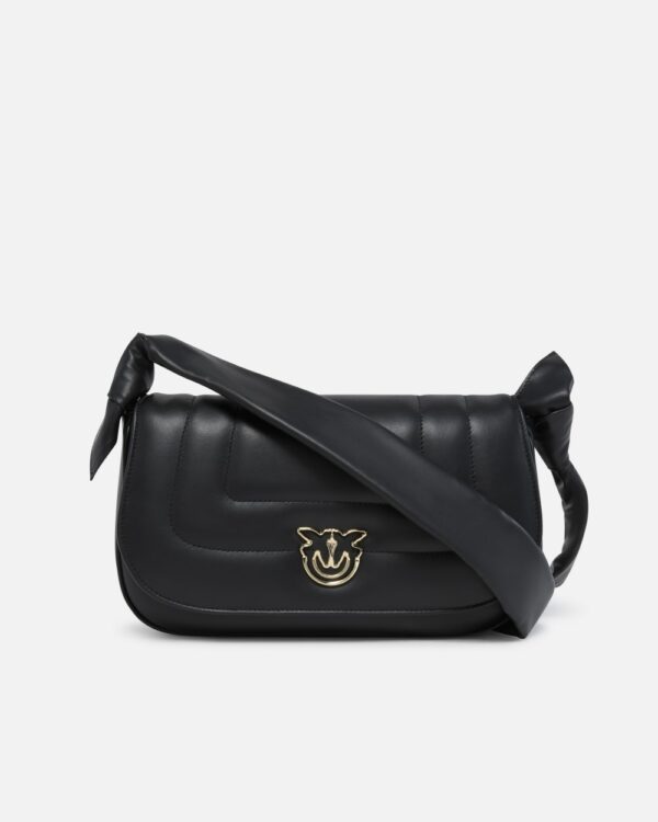 Borsa a tracolla media con ricami e logo nero e light gold