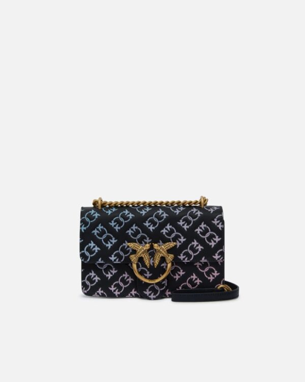 Mini Love Bag crossbody bag with multicoloured imprimé logo nero e multicolor e antique gold