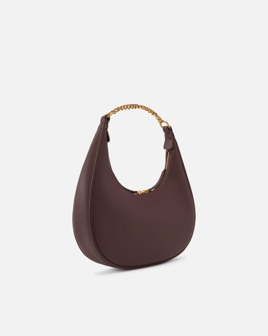 Large tumbled leather shoulder bag with chain - Image 2