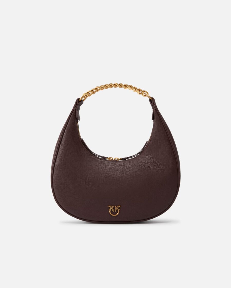 Large tumbled leather shoulder bag with chain ciocc. amaro e antique gold