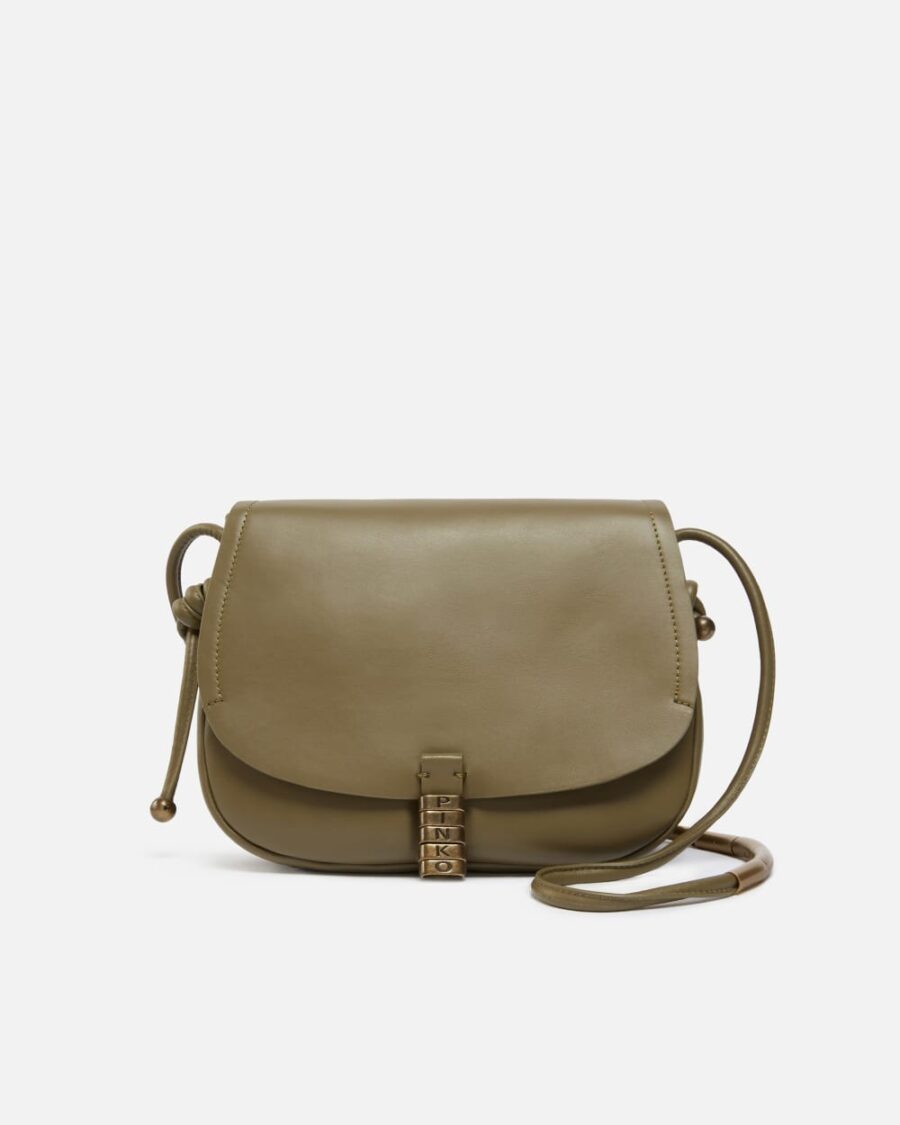 Large leather crossbody bag with knots piantagione e antique gold