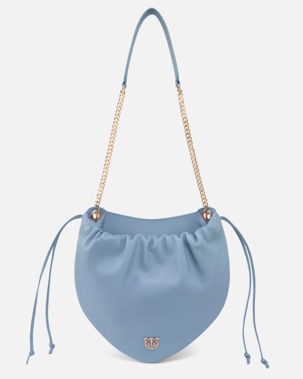 Gathered nappa leather hobo bag with chain shoulder strap PINKO Galleria dusty blue e light gold