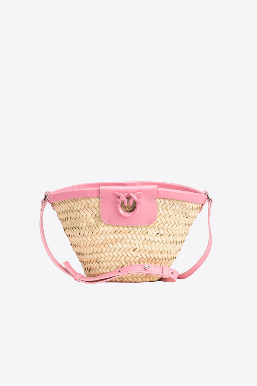 Borsa Love Summer secchiello in rafia naturale e rosa e block color