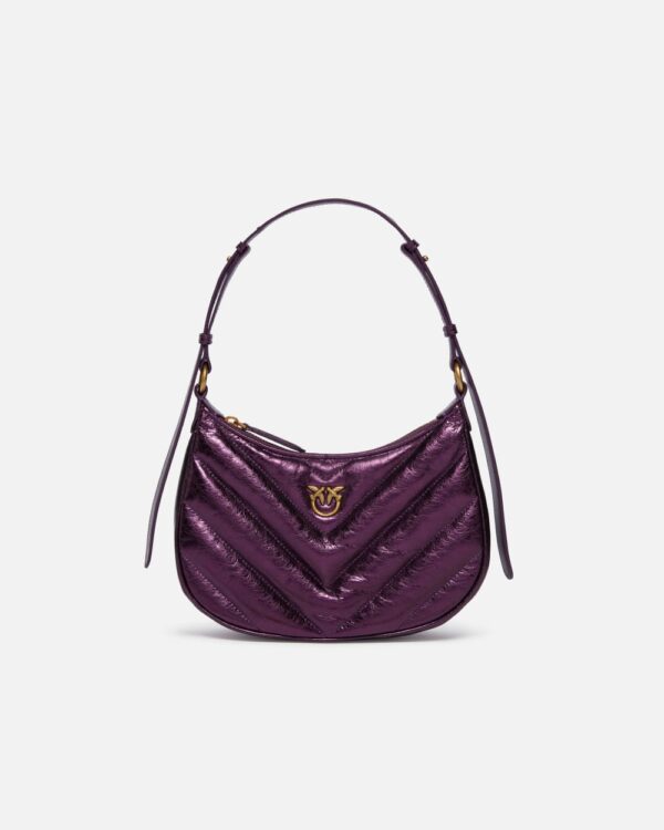 Half Moon small shoulder bag in laminated leather plum e antique gold