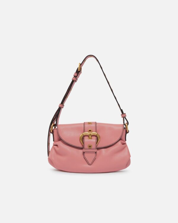 Borsa piccola a spalla Jolene con tracolla in metallo fiore di pesco e antique gold