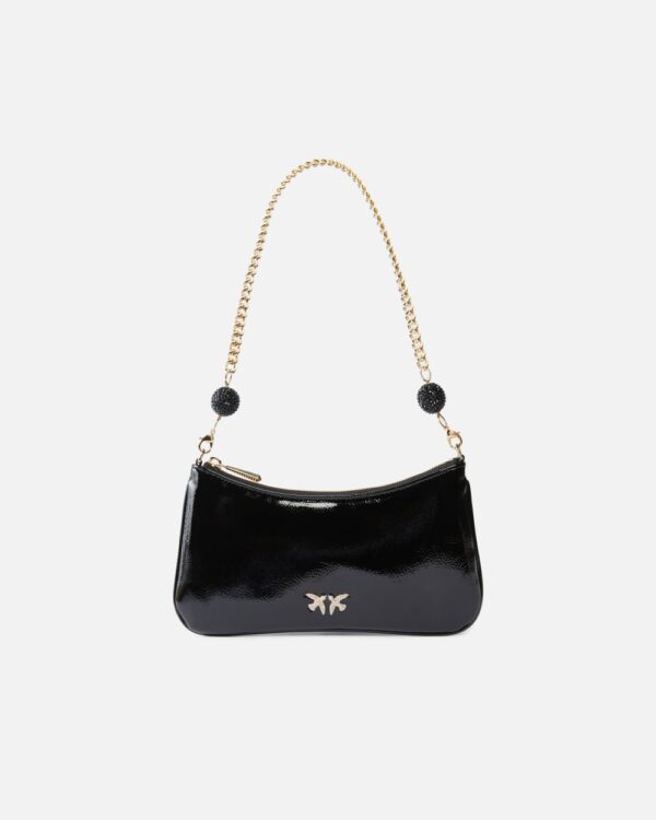 Patent-effect shoulder clutch nero limousine e oro