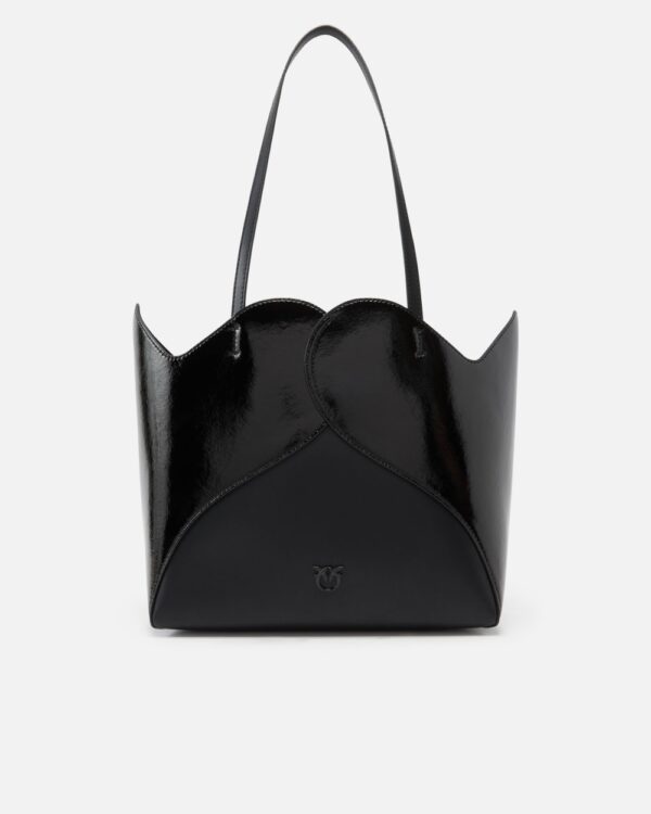 Borsa shopper Heart in pelle lucida e matte nero limousine block color