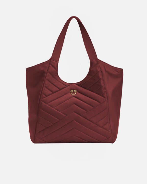 Borsa shopping in pelle trapuntata doppio manico ocra rosso e antique gold