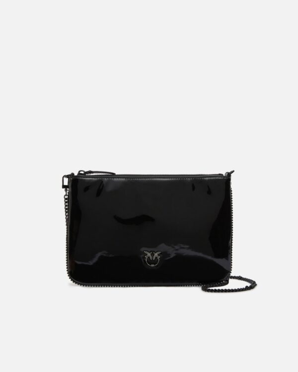 Borsetta a mano lucida con strass e tracollina nero limousine block color