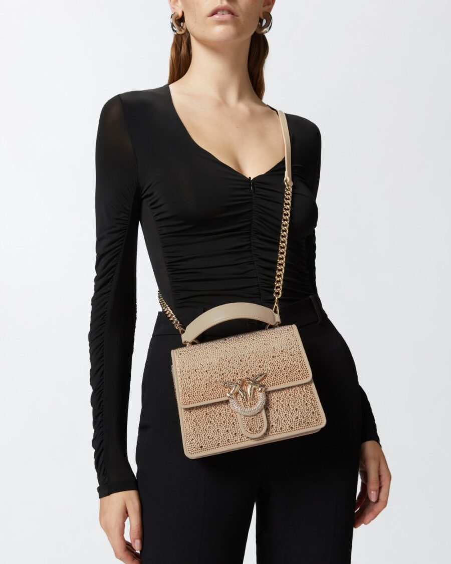 Borsetta a mano Mini Love Bag con strass sfumati oro e shiny gold