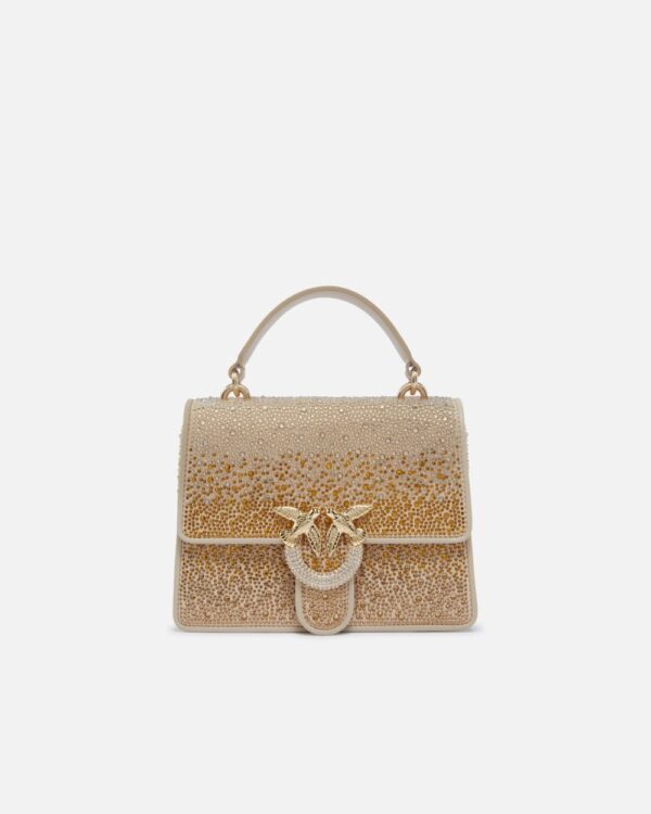 Mini Love Bag handbag with gradient-effect rhinestones oro e shiny gold