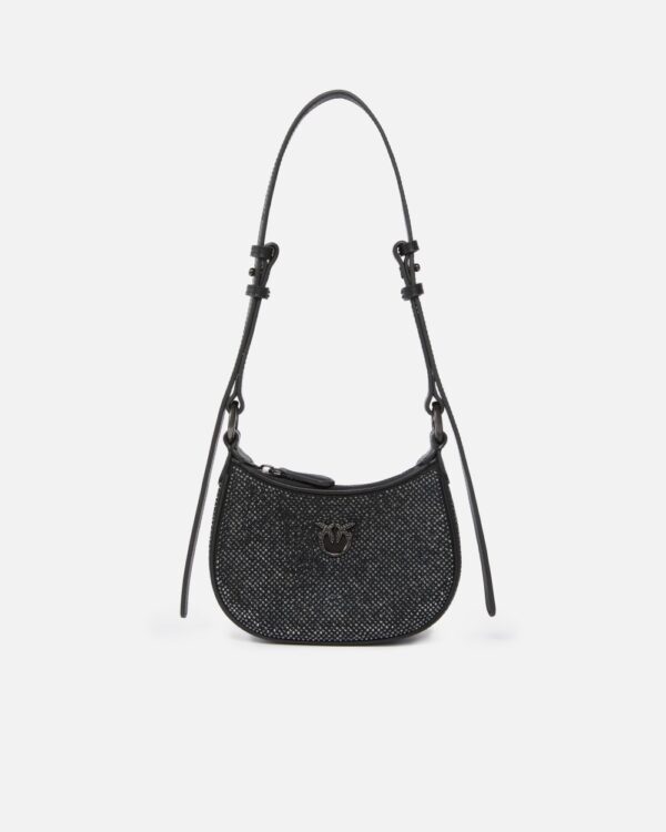 Baby Half Moon shoulder bag with rhinestones nero limousine e canna fucile