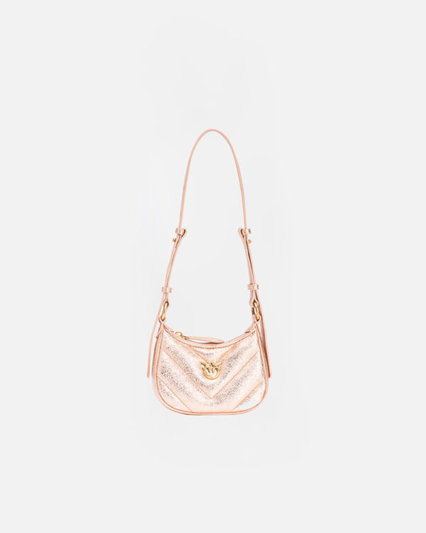 Baby half-moon shape shoulder bag in laminated leather cipria e antique gold