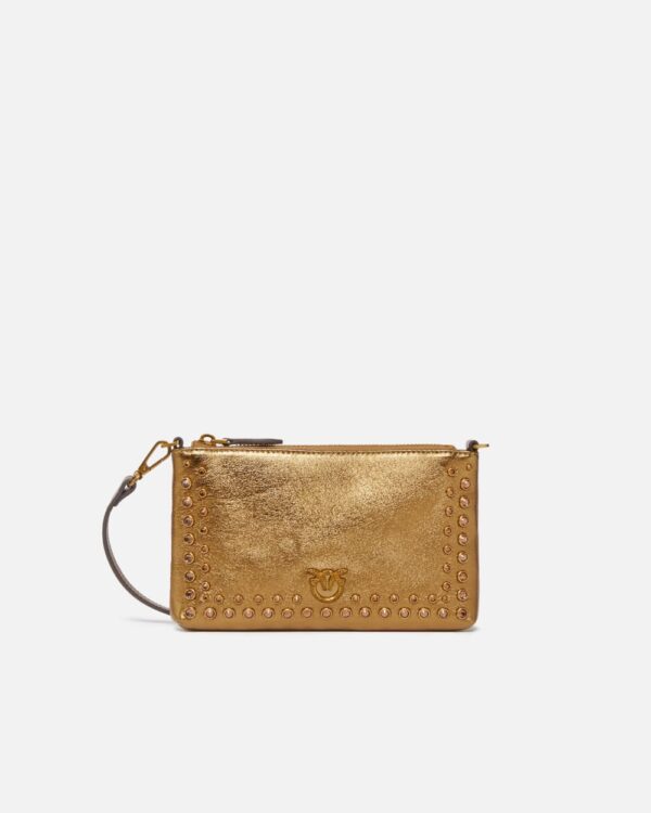 Laminated evening crossbody bag with rhinestones bronzo e bronzo