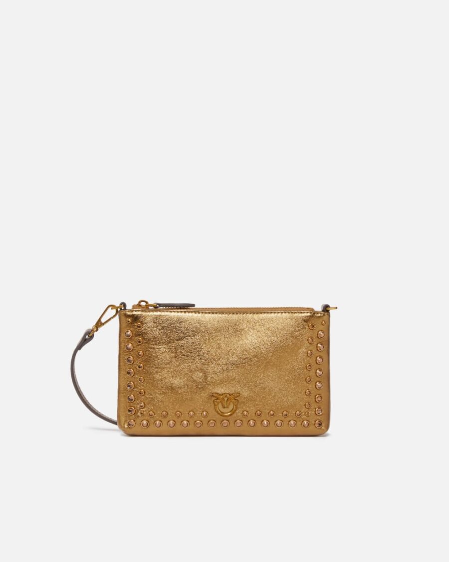 Laminated evening crossbody bag with rhinestones bronzo e bronzo