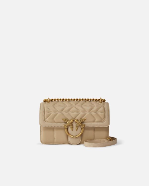 Love Bag crossbody bag in quilted nappa leather beige e grigio fumo e antique gold