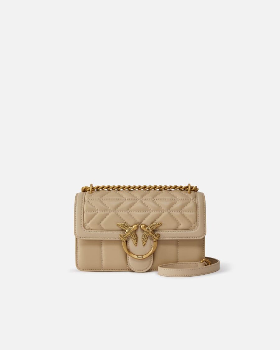 Love Bag crossbody bag in quilted nappa leather beige e grigio fumo e antique gold