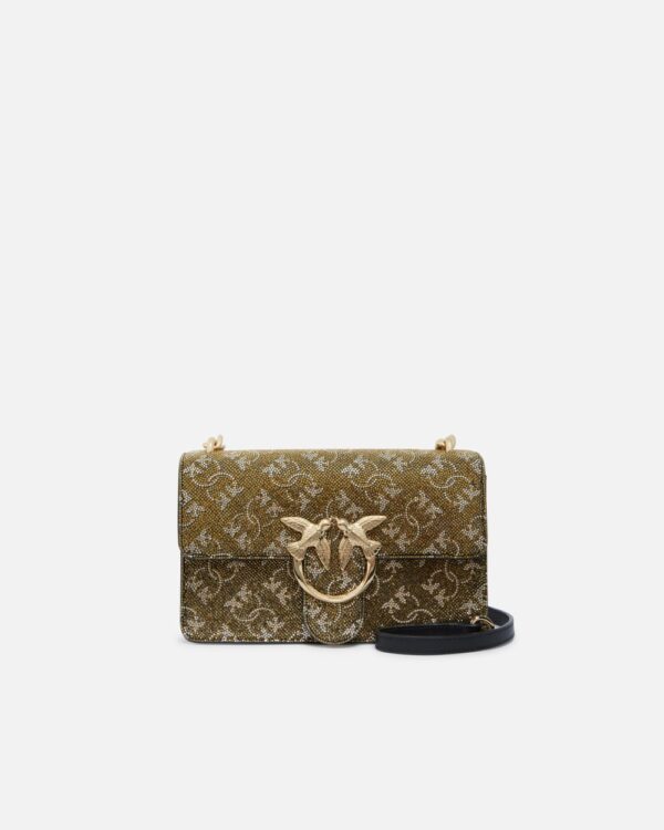Mini Love Bag leather crossbody bag with Monogram rhinestone bronzo e oro e oro