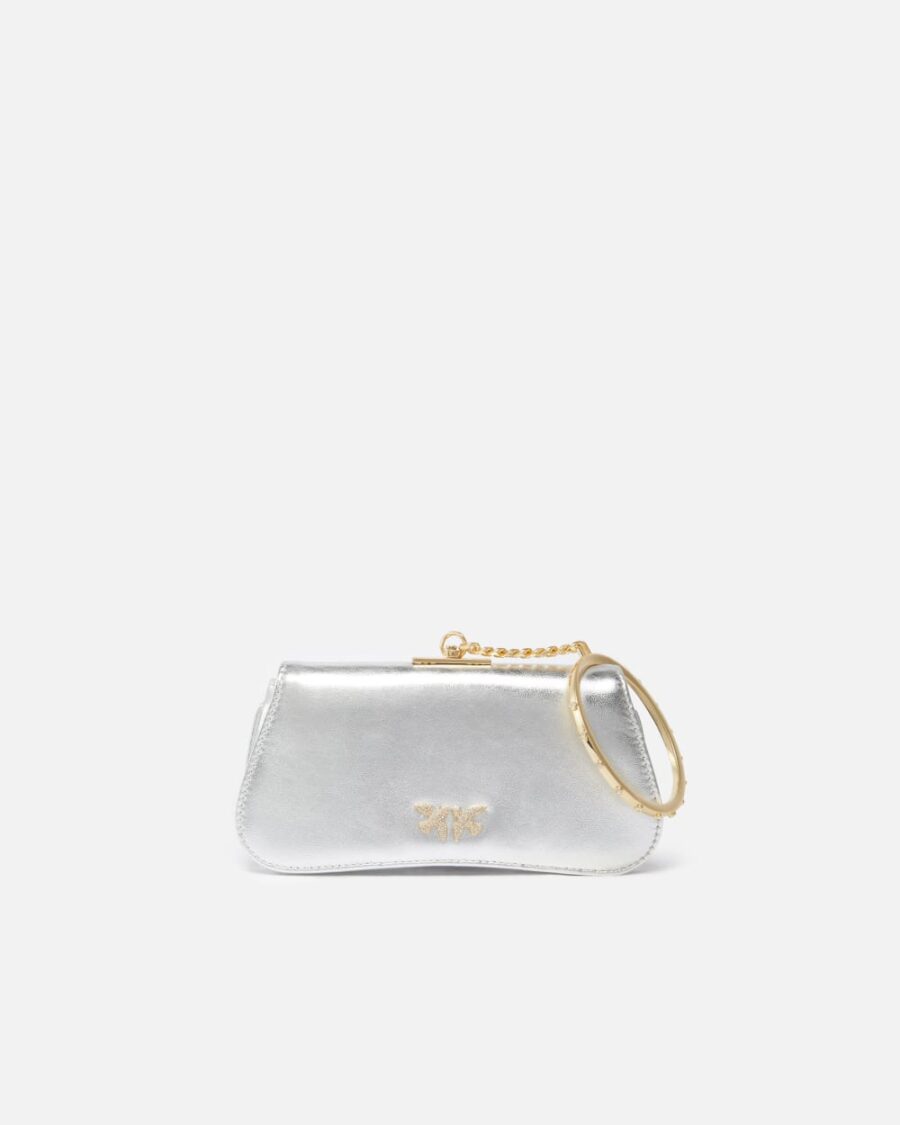 Borsetta clutch laminata con bracciale dorato argento e oro