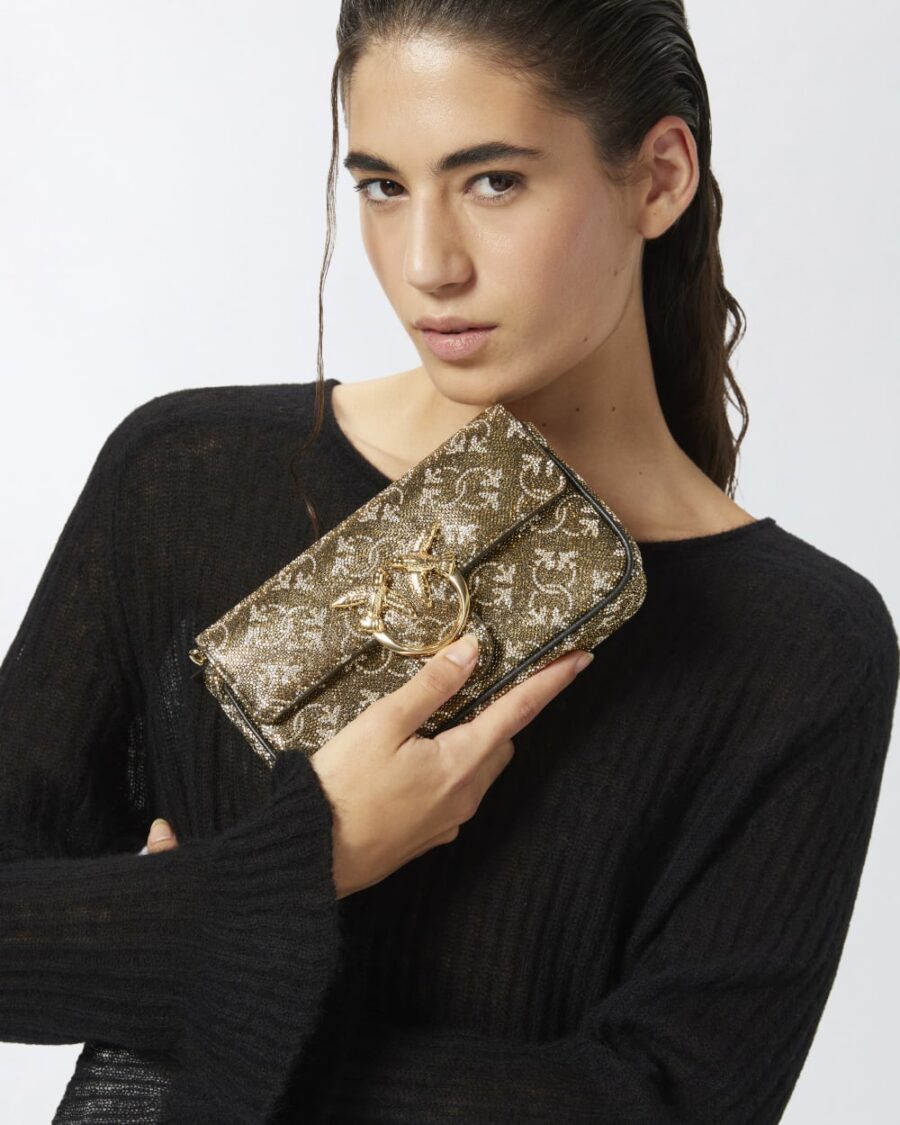 Borsetta Love Bag strass con tracolla rimovibile bronzo e oro e oro