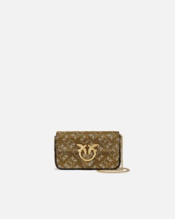 Love Bag with rhinestones and removable shoulder strap bronzo e oro e oro
