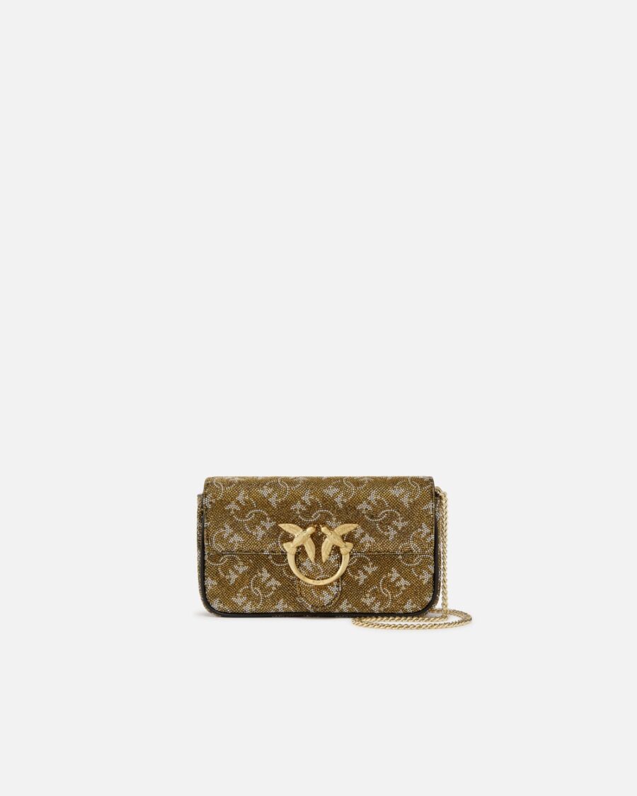 Love Bag with rhinestones and removable shoulder strap bronzo e oro e oro