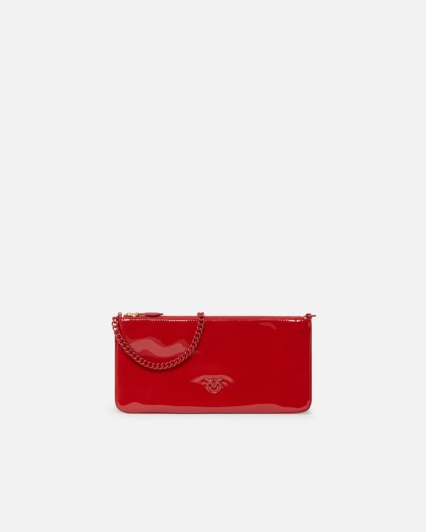 Borsetta lucida a mano con catenella rosso e block color