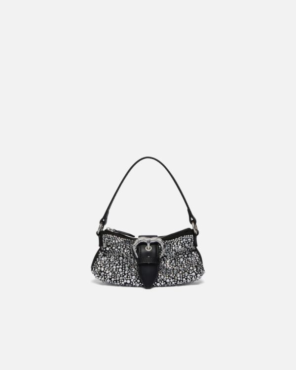 Soft leather Jolene bag with rhinestones nero limousine e shiny nickel