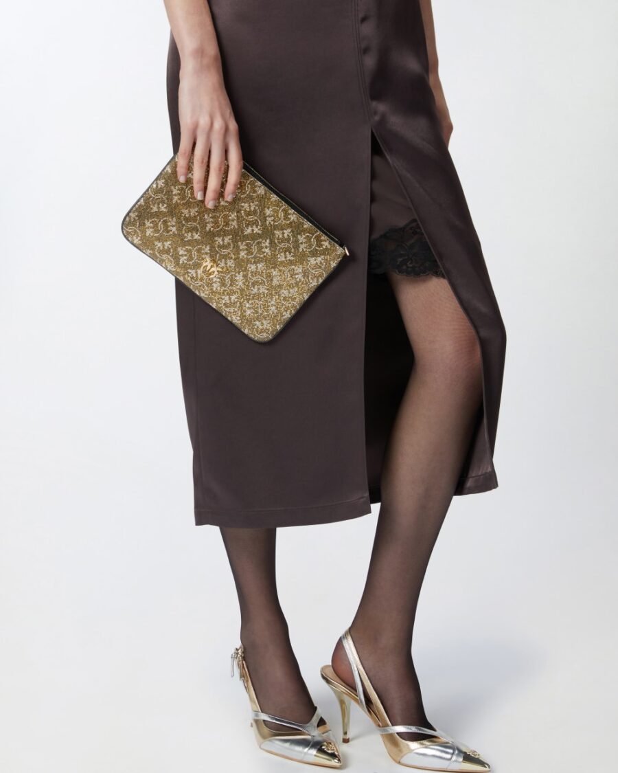 Borsetta pochette strass Monogram con tracolla bronzo e oro e oro