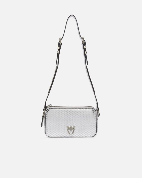 Laminated reptile-effect rectangular handbag argento e brushed silver