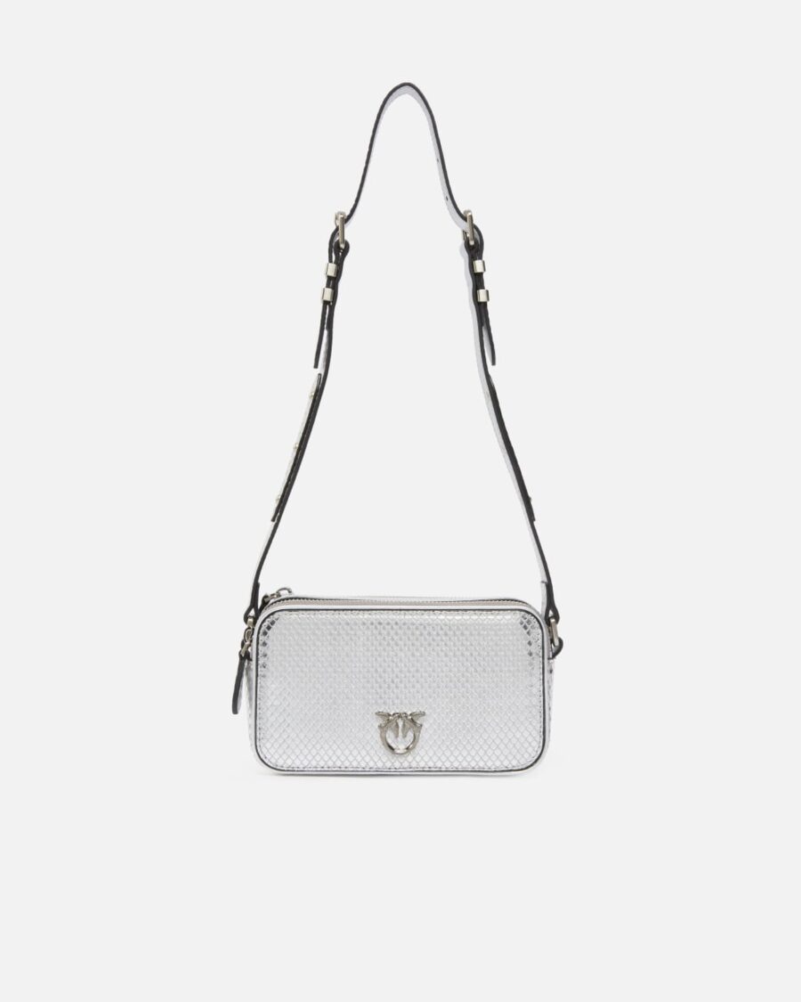 Laminated reptile-effect rectangular handbag argento e brushed silver