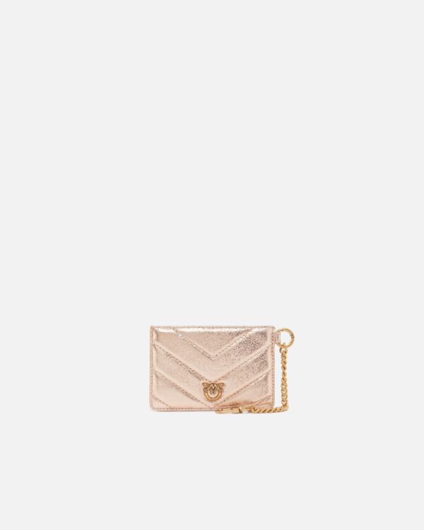 Metallic leather pouch with card slots cipria e antique gold