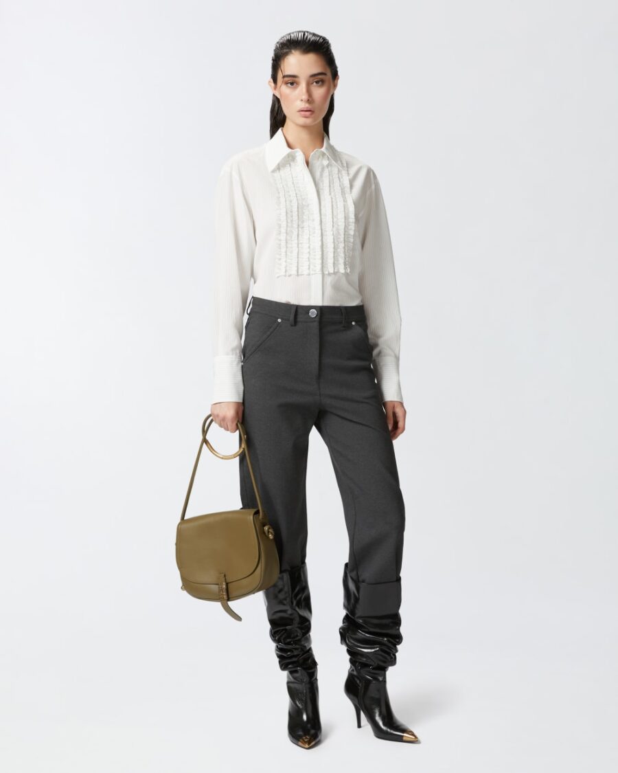 Camicia a righe sottili con volant davanti - immagine 4