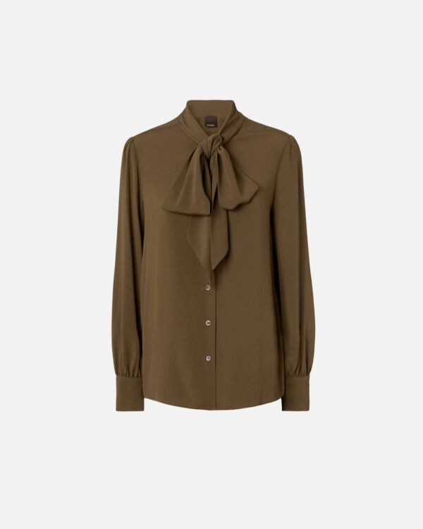 Camicia con fiocco in tessuto misto seta verde e sottobosco