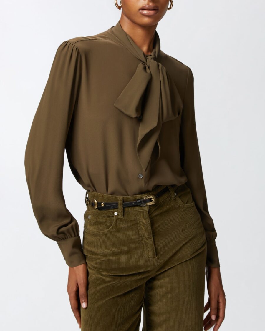 Camicia con fiocco in tessuto misto seta - immagine 7
