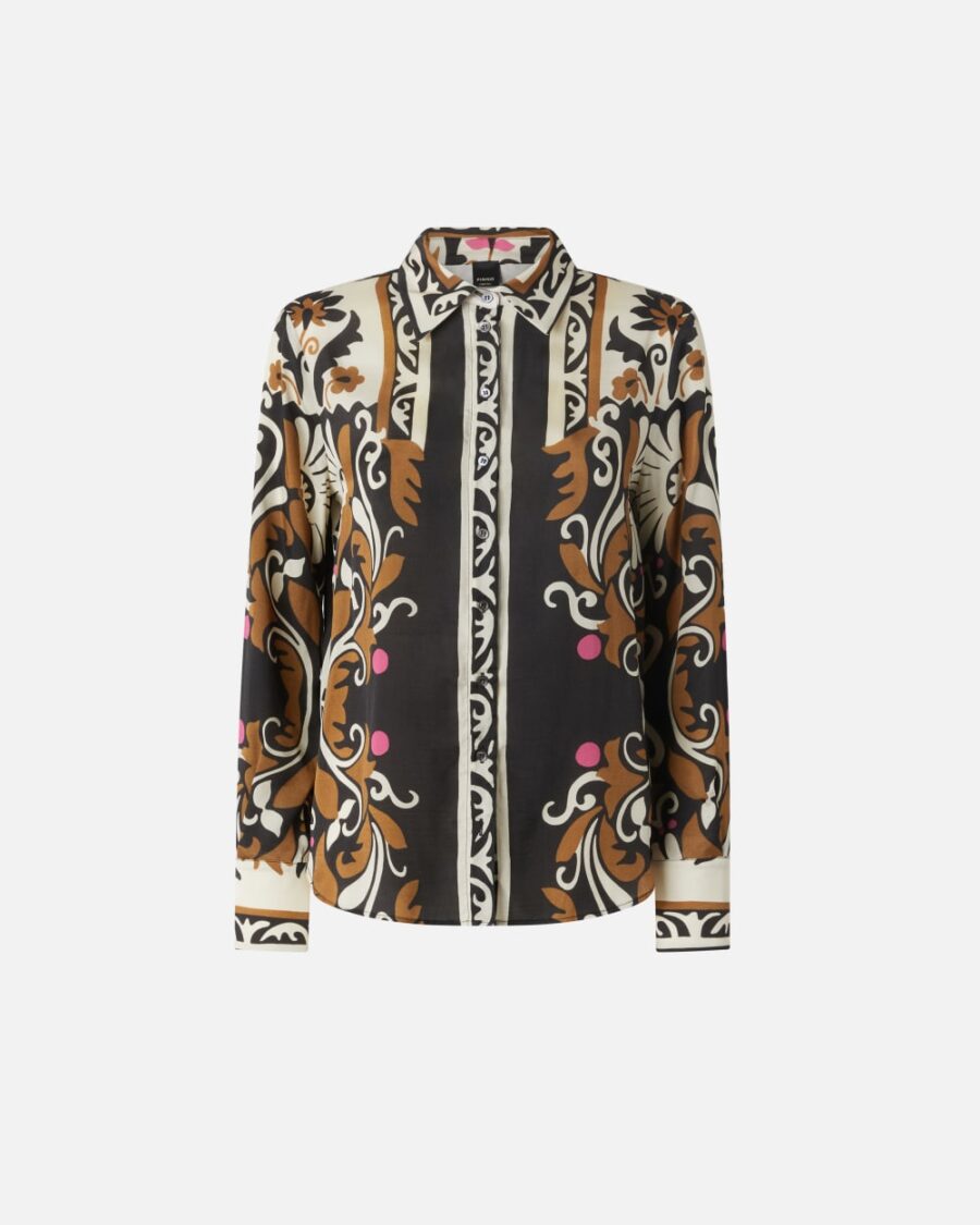 Camicia con stampa floreale ornamentale mult.marrone e beige