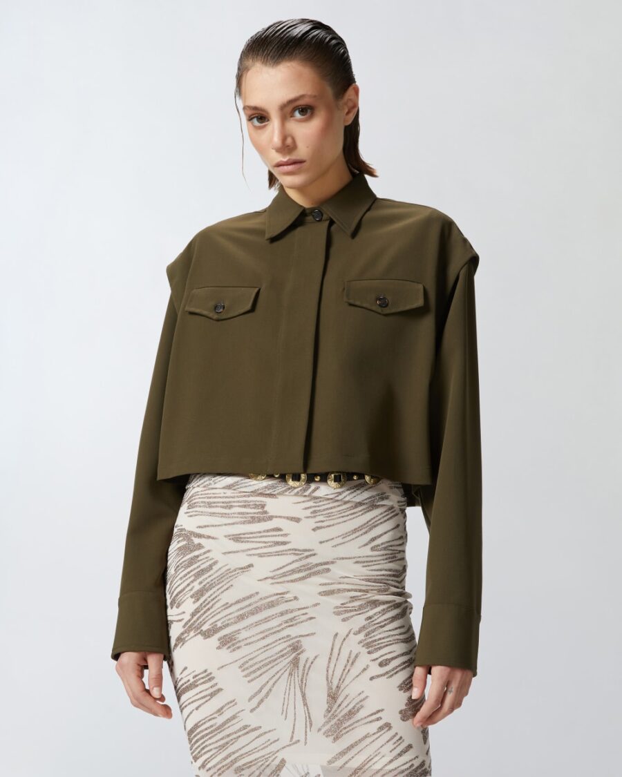 Camicia corta con taschini verde e amazzonia