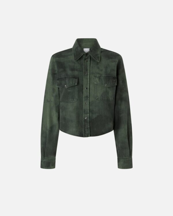 Camicia denim black spotted verde e nero
