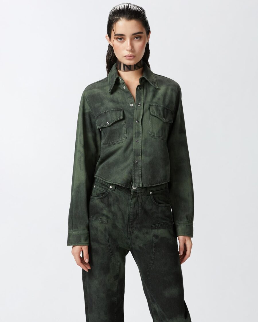 Camicia denim black spotted verde e nero