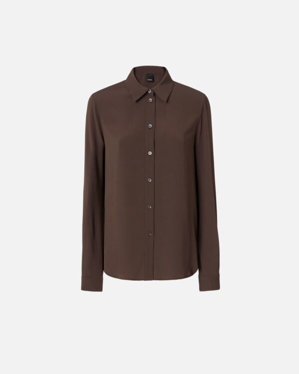Shirt in silk-blend crepe de Chine marrone e terra d'africa