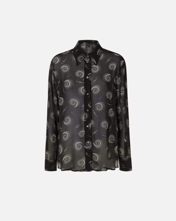 Camicia in georgette con stampa vortici nero e bianco